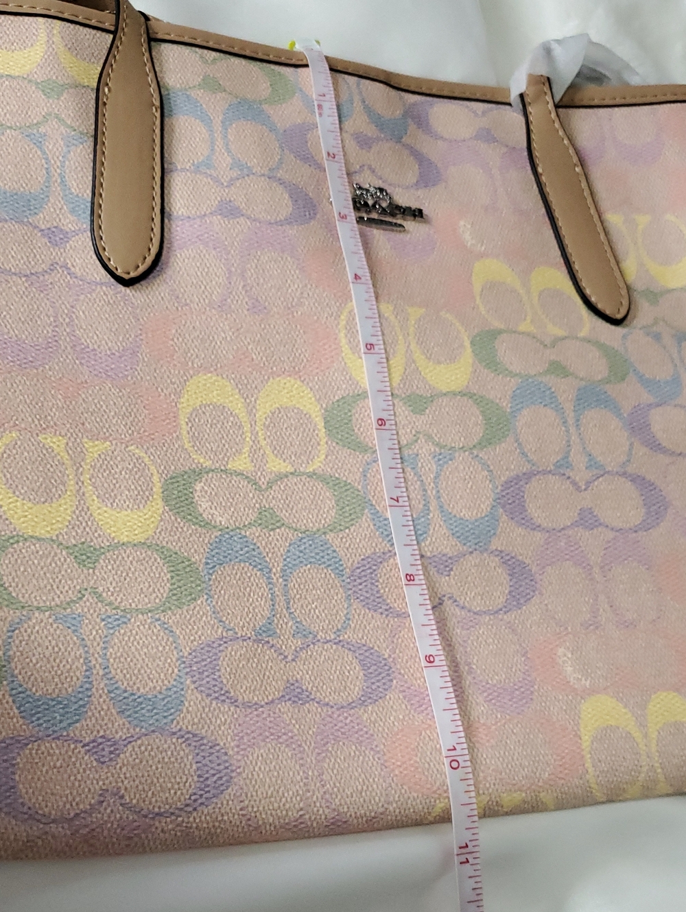 Coach Pastel Pink Signature Canvas Tote with Scarf Accent - Picture 15 of 16
